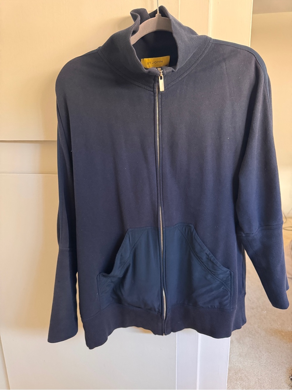 St. John cotton zip up navy small women’s jacket with silk trim sporty